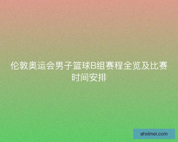 伦敦奥运会男子篮球B组赛程全览及比赛时间安排